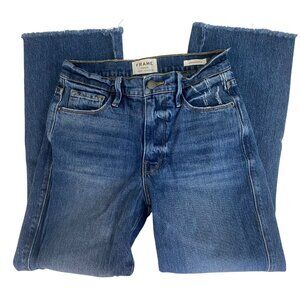 Frame Denim Le Sylvie Kick Boot Jeans Size 25 Medium Wash Distressed Frayed Hem